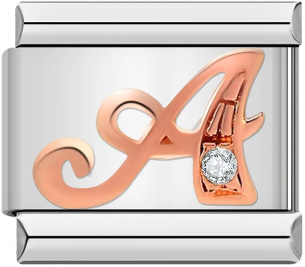 Letter A in Rose Gold with Stones, on Silver - letter-a-in-rose-gold-with-stones-on-silver.png