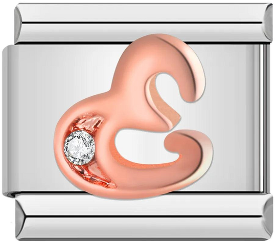 Letter E in Rose Gold with Stones, on Silver - letter-e-in-rose-gold-with-stones-on-silver.png