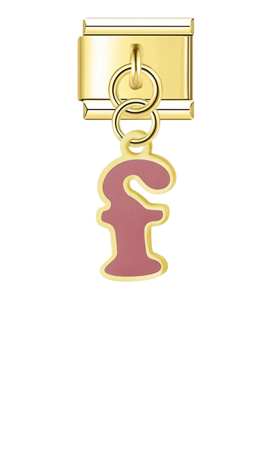 Letter F in Burgundy Pink, on Gold - letter-f-in-burgundy-pink-on-gold-charms-45962560438607.png