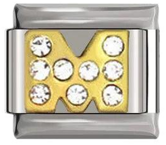 Letter M in Gold with Stones, on Silver - letter-m-in-gold-with-stones-on-silver-45962556866895.png