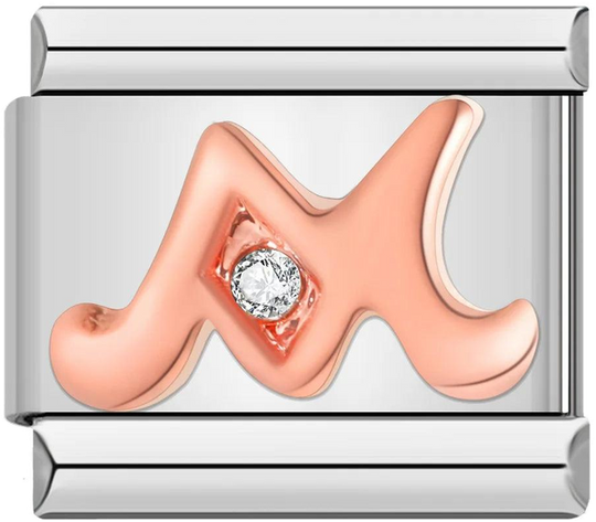Letter M in Rose Gold with Stones, on Silver - letter-m-in-rose-gold-with-stones-on-silver.png