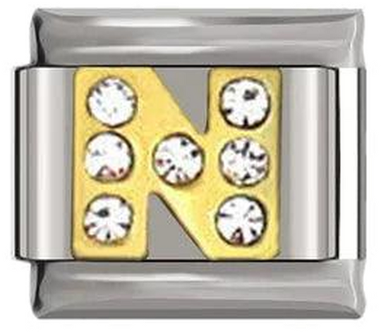 Letter N in Gold with Stones, on Silver - letter-n-in-gold-with-stones-on-silver-45962555228495.png