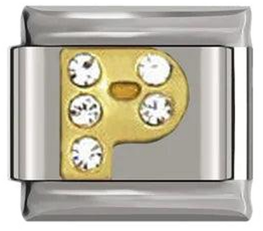Letter P in Gold with Stones, on Silver - letter-p-in-gold-with-stones-on-silver-45962560536911.png