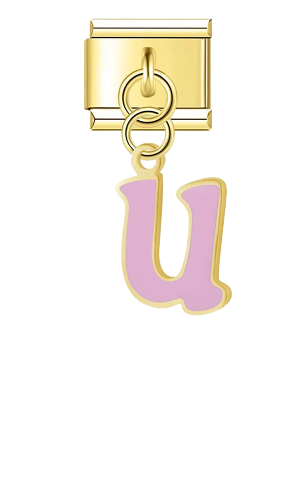 Letter U in Pink, on Gold - letter-u-in-pink-on-gold-charms-45962557882703.png