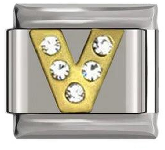 Letter V in Gold with Stones, on Silver - letter-v-in-gold-with-stones-on-silver-45962554966351.png