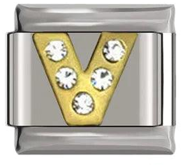 Letter V in Gold with Stones, on Silver - letter-v-in-gold-with-stones-on-silver-45962554966351.png