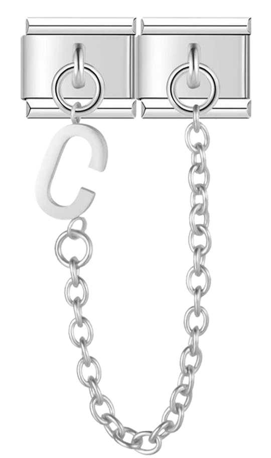 Letter C, Double Linked Charms, on Silver - letter c double linked charms on silver.png