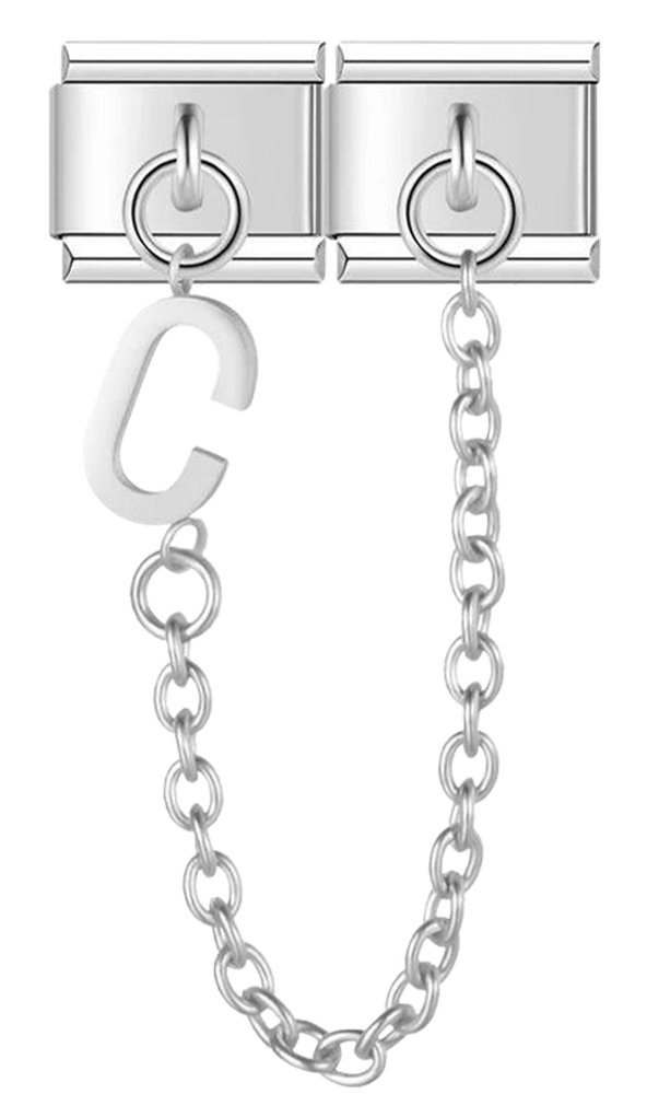 Letter C, Double Linked Charms, on Silver - letter c double linked charms on silver.png