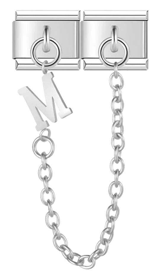 Letter M, Double Linked Charms, on Silver - letter m double linked charms on silver.png