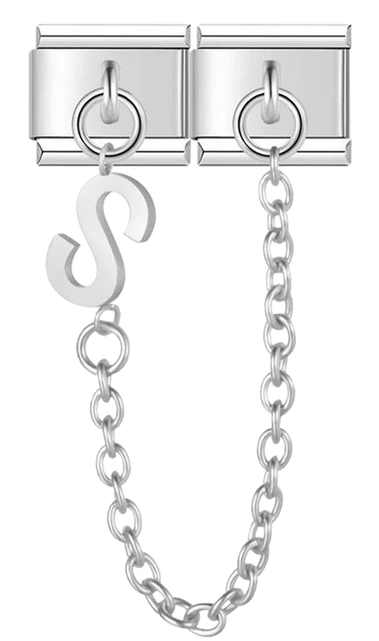 Letter S, Double Linked Charms, on Silver - letter s double linked charms on silver.png