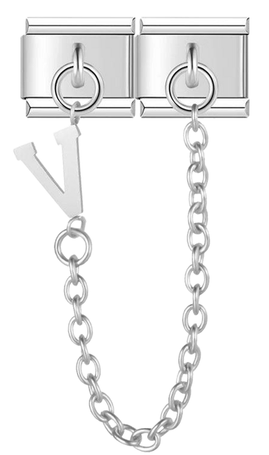 Letter V, Double Linked Charms, on Silver - letter v double linked charms on silver.png