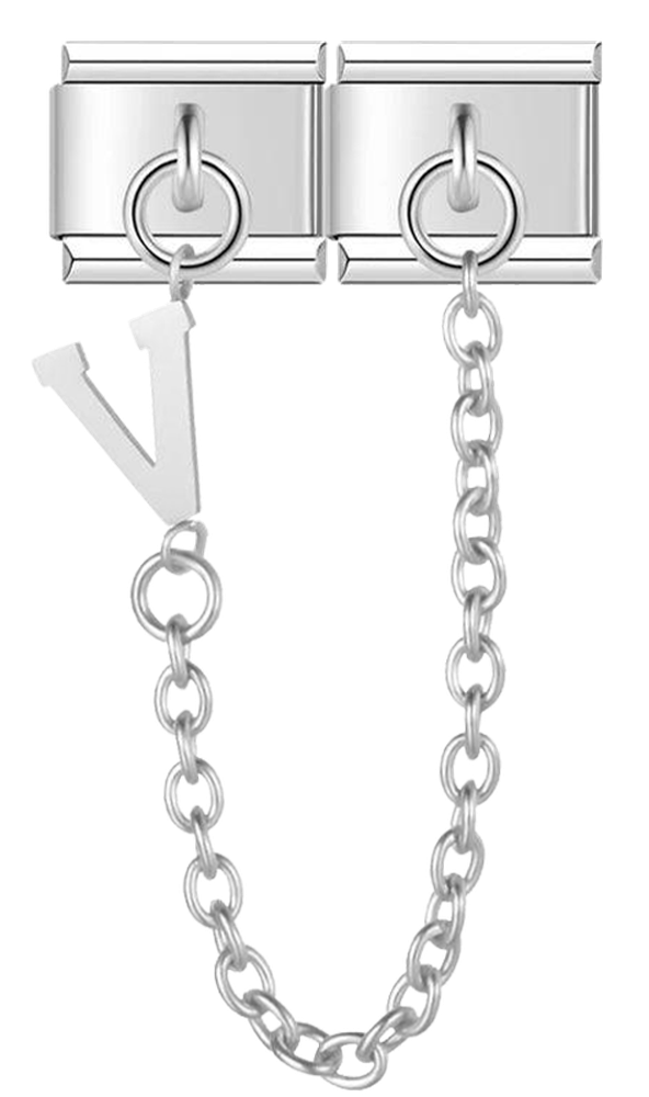 Letter V, Double Linked Charms, on Silver - letter v double linked charms on silver.png