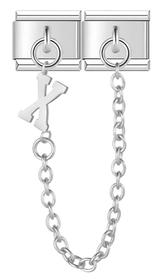 Letter X, Double Linked Charms, on Silver - letter x double linked charms on silver.png