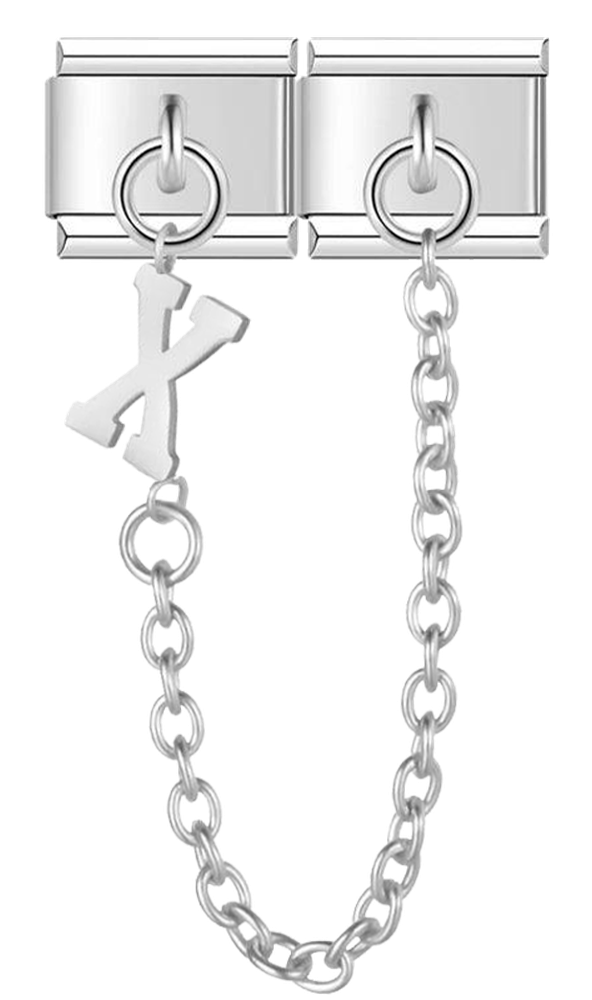 Letter X, Double Linked Charms, on Silver - letter x double linked charms on silver.png