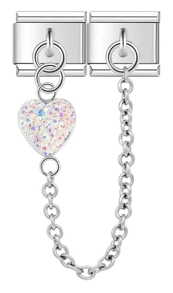 Multicolor Heart, Double Linked Charms, on Silver - multicolor heart double linked charms on silver.png