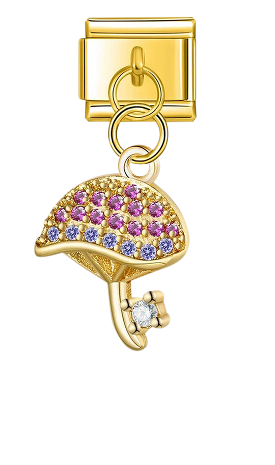 Mushroom Key with Stones, on Gold - mushroom-key-with-stones-on-gold-charms.png