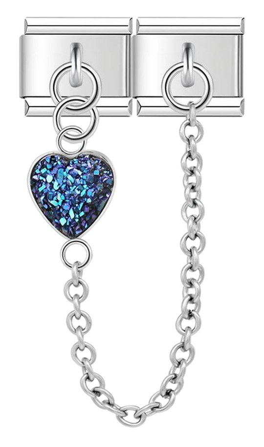 Navy Heart, Double Linked Charms, on Silver - navy heart double linked charms on silver.png