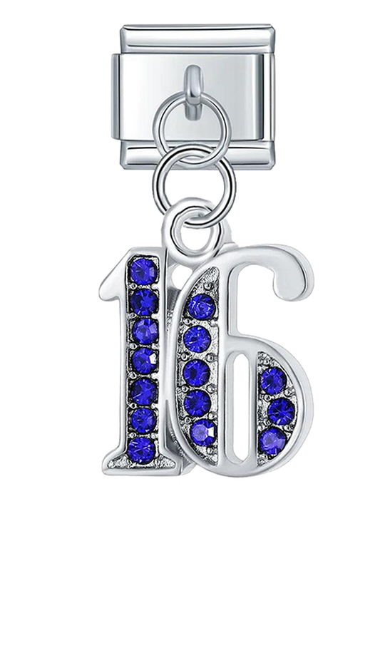 Number 16 with Blue Stones, on Silver - number-16-with-blue-stones-on-silver-charms-45929983344975.png