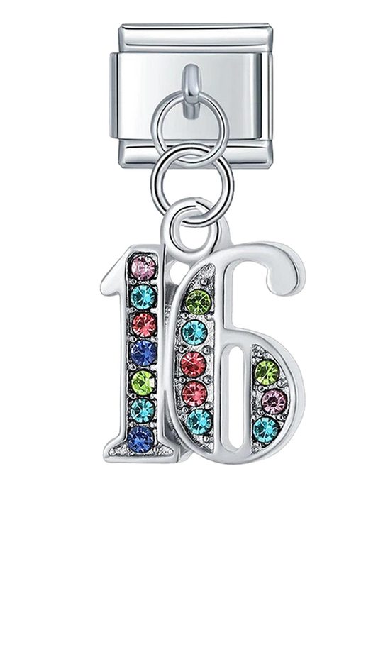 Number 16 with Multicolor Stones, on Silver - number-16-with-multicolor-stones-on-silver-charms-45929983476047.png