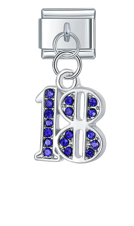 Number 18 with Blue Stones, on Silver - number-18-with-blue-stones-on-silver-charms-45929982787919.png