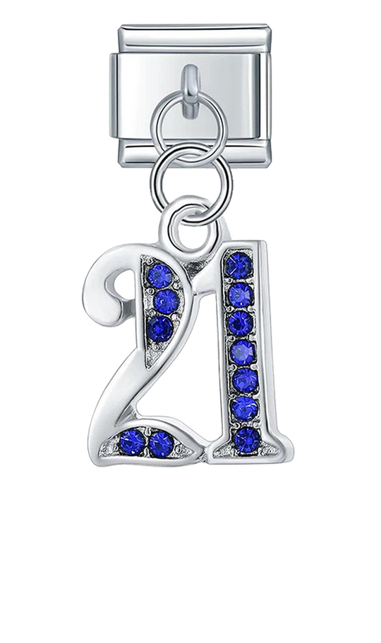 Number 21 with Blue Stones, on Silver - number-21-with-blue-stones-on-silver-charms-45929983050063.png