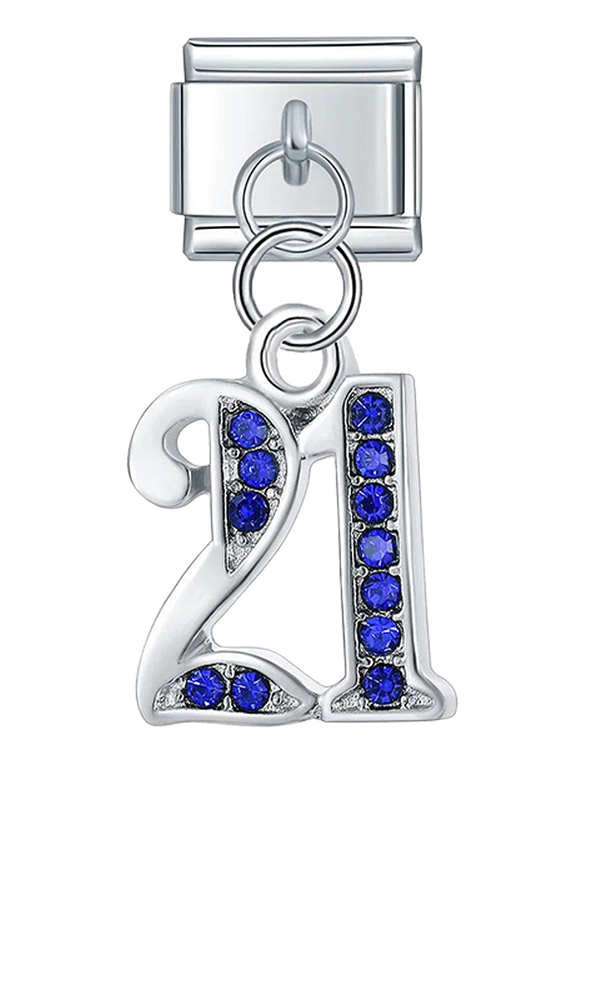 Number 21 with Blue Stones, on Silver - number-21-with-blue-stones-on-silver-charms-45929983050063.png