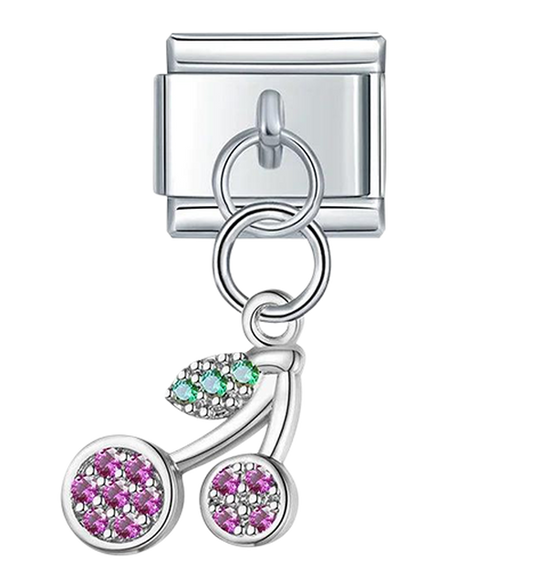 Pair of Cherries with Stones, Hanging, on Silver - pair-of-cherries-with-stones-hanging-on-silver-charms.png