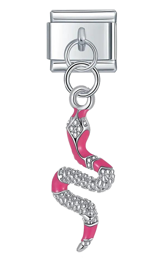 Pink Snake, on Silver - pink-snake-on-silver-charms-45932543869263.png