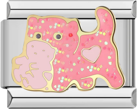 Pink Cat with Little Kitten, on Silver - pink cat with little kitten on silver.png