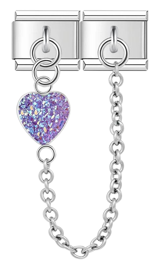 Purple Heart, Double Linked Charms, on Silver - purple heart double linked charms on silver.png