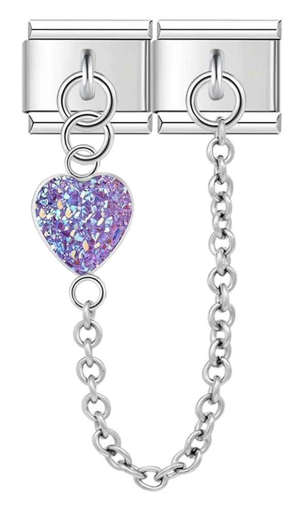 Purple Heart, Double Linked Charms, on Silver - purple heart double linked charms on silver.png