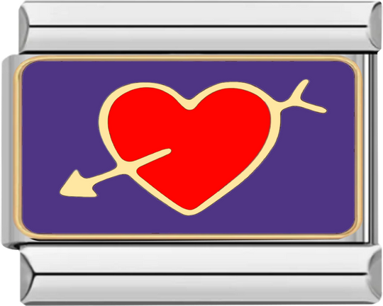 Purple Plate, Red Heart Pierced with Gold Arrow, on Silver - purple plate red heart pierced with gold arrow on silver.png