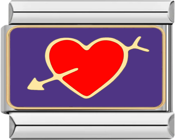 Purple Plate, Red Heart Pierced with Gold Arrow, on Silver - purple plate red heart pierced with gold arrow on silver.png