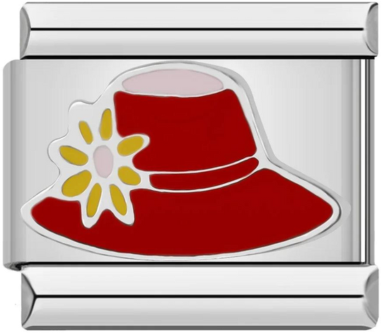 Red Hat with Yellow Flower, on Silver - red-hat-with-yellow-flower-on-silver-45431676141903.png