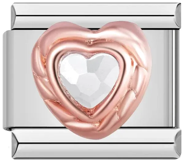 Rose Gold Heart with Large White Stone, on Silver - rose-gold-heart-with-large-white-stone-on-silver.webp