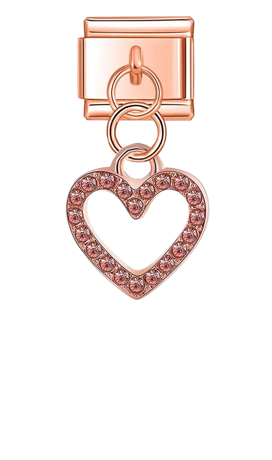 Rose Gold Heart with Stones, on Silver - rose-gold-heart-with-stones-on-silver-charms.png