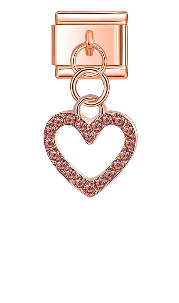 Rose Gold Heart with Stones, on Silver - rose-gold-heart-with-stones-on-silver-charms.png