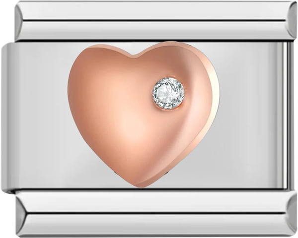Rose Gold Heart with Single White Stone - rose gold heart with single white stone.png