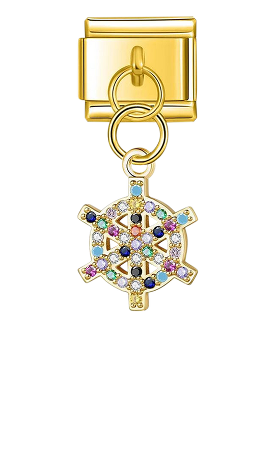 Ship's Helm with Multicolored Stones, on Gold - ship-s-helm-with-multicolored-stones-on-gold-charms-45942103179599.png