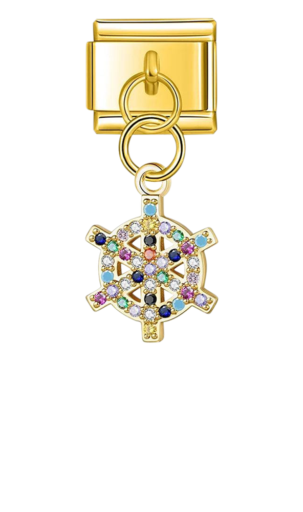 Ship's Helm with Multicolored Stones, on Gold - ship-s-helm-with-multicolored-stones-on-gold-charms-45942103179599.png