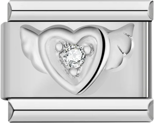 Silver Angel Heart with Single White Stone - silver angel heart with single white stone.png