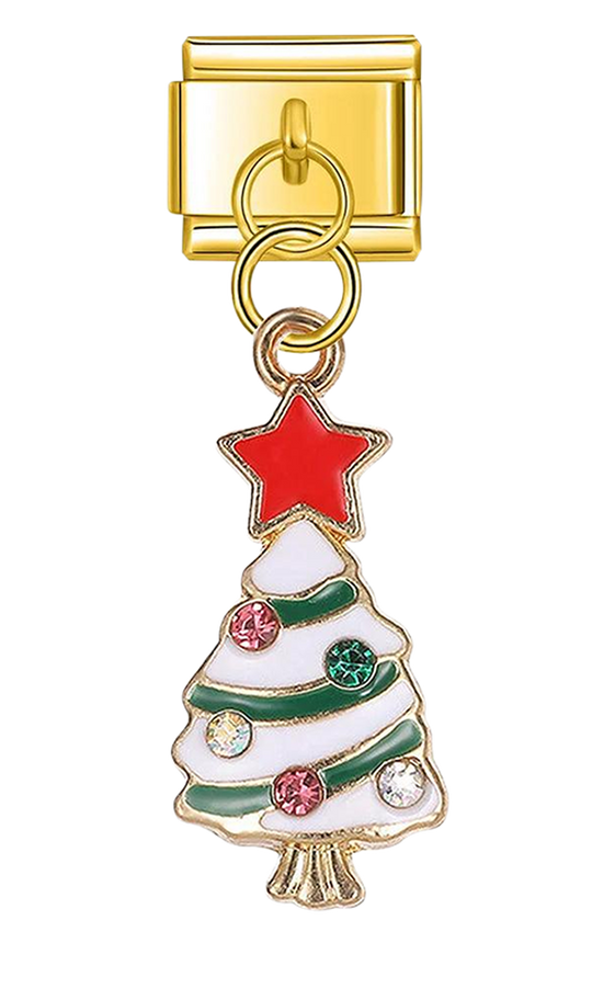 Snowy Christmas Tree, Green and Gold, and Its Multicolor Stone - snowy-christmas-tree-green-and-gold-and-its-multicolor-stone-charms-45394886820175.png