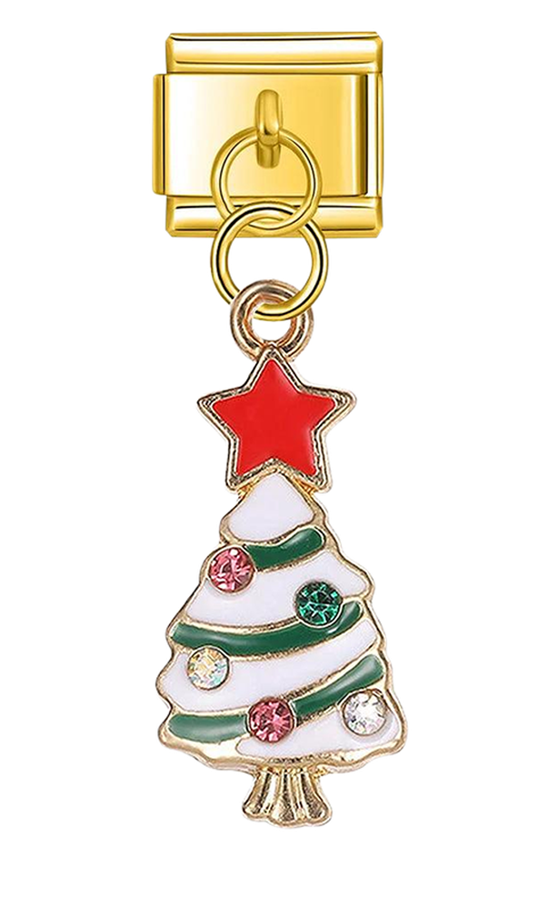 Snowy Christmas Tree, Green and Gold, and Its Multicolor Stone - snowy-christmas-tree-green-and-gold-and-its-multicolor-stone-charms-45394886820175.png