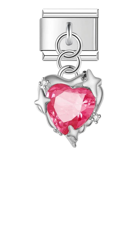 Starry Pink Heart, on Silver - starry-pink-heart-on-silver-charms-45931438244175.png