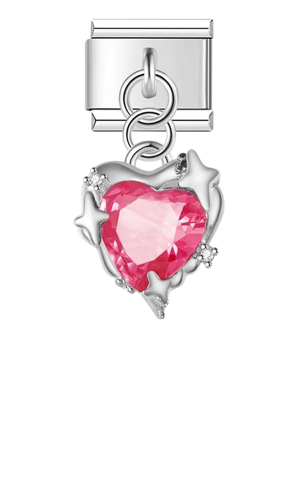Starry Pink Heart, on Silver - starry-pink-heart-on-silver-charms-45931438244175.png