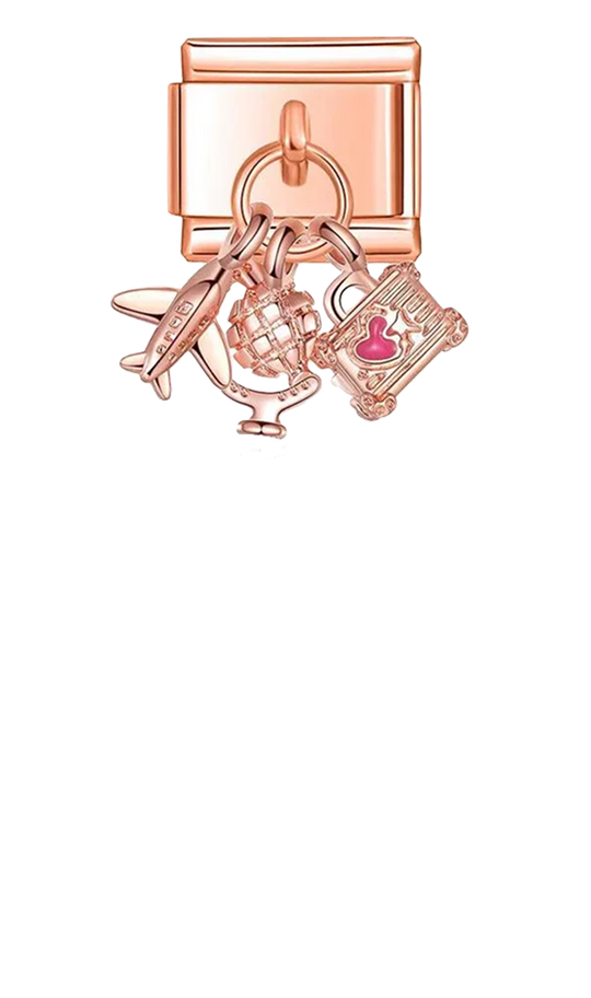 Travel Addict with Stones, on Rose Gold - travel-addict-with-stones-on-rose-gold-charms-official.png