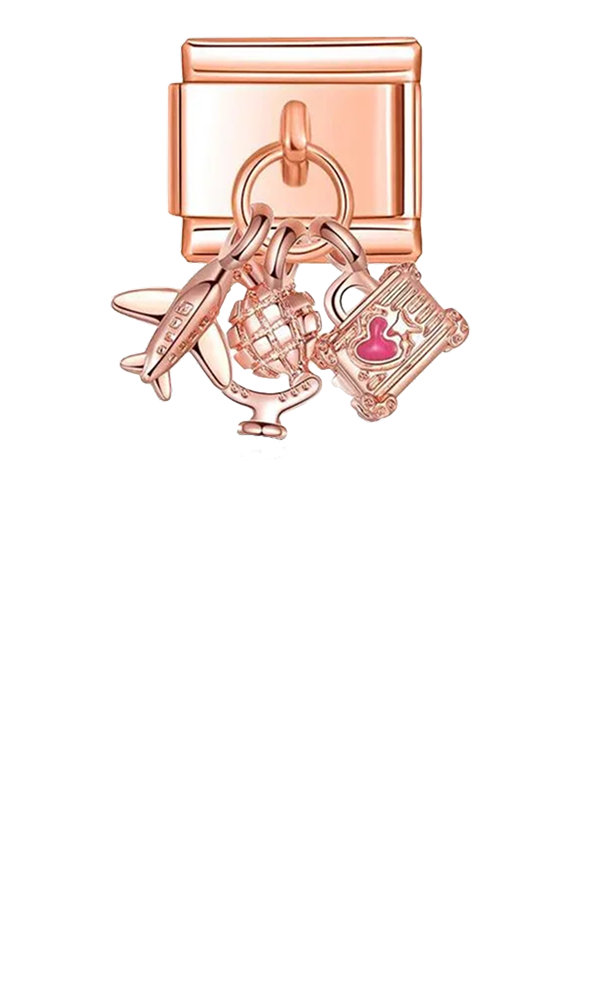 Travel Addict with Stones, on Rose Gold - travel-addict-with-stones-on-rose-gold-charms-official.png