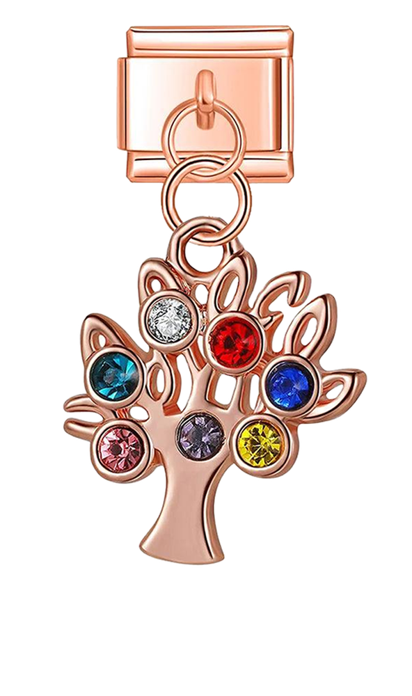 Tree with Multicolor Stones, on Rose Gold - tree-with-multicolor-stones-on-rose-gold-charms-45922133573967.png