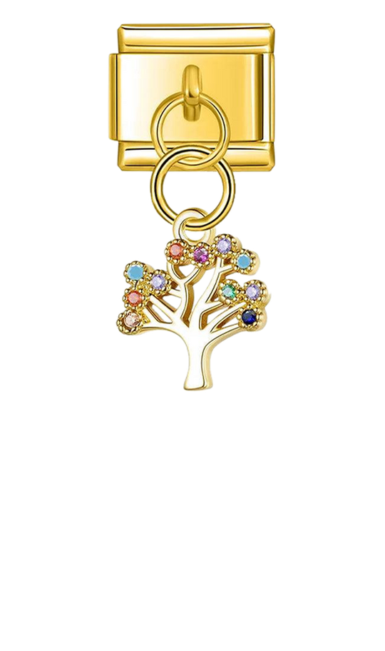 Tree with Multicolored Stones, on Gold - tree-with-multicolored-stones-on-gold-charms-45942102884687.png