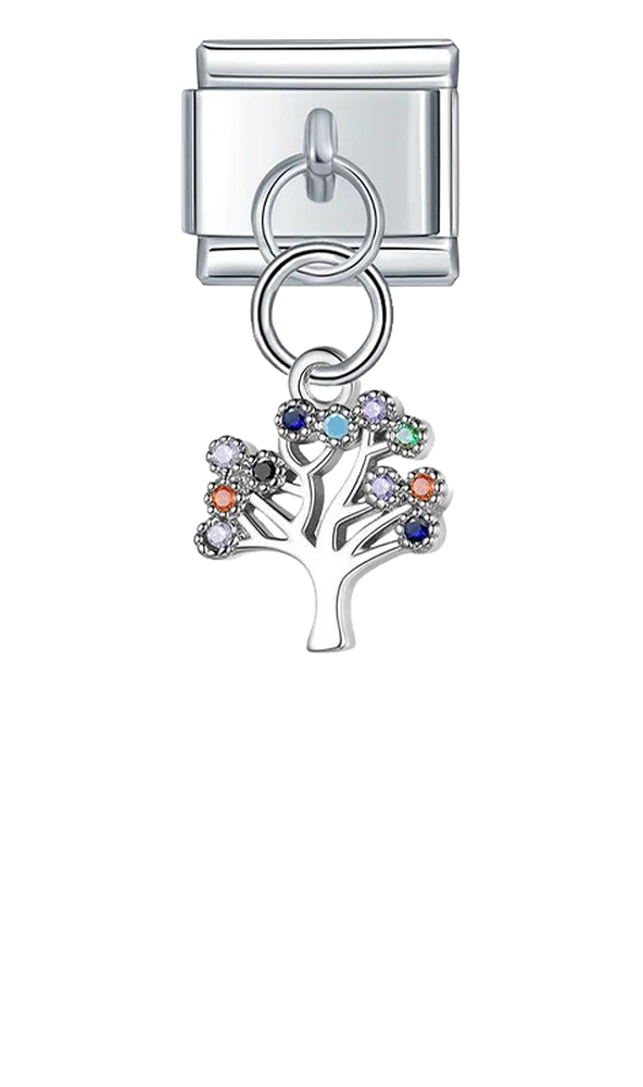 Tree with Multicolored Stones, on Silver - tree-with-multicolored-stones-on-silver-charms-45942102982991.png